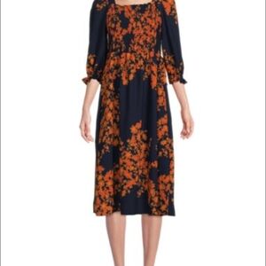 Nanette Lepore Orange Midi Dress with Bishop Sleeves